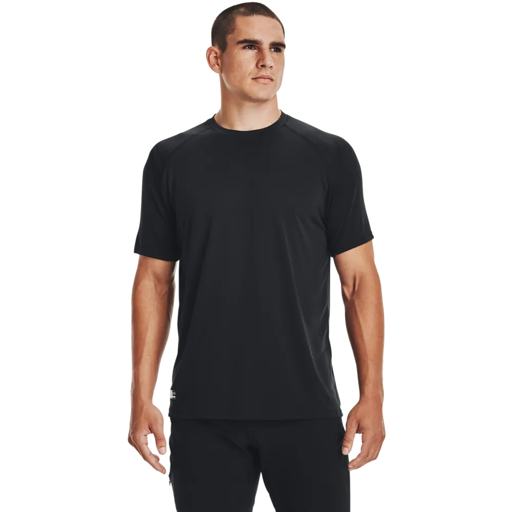 Men’s UA Tactical Tech™ Short Sleeve T-Shirt in black showcasing lightweight, moisture-wicking UA Tech™ fabric for comfort and performance.