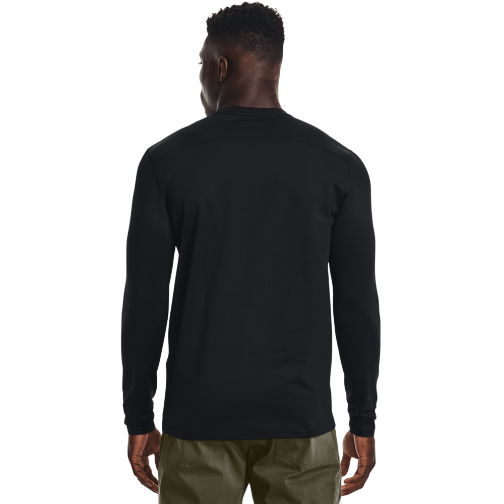 Men's UA Tactical ColdGear® Infrared Base Crew in black, showcasing back view and long sleeves.