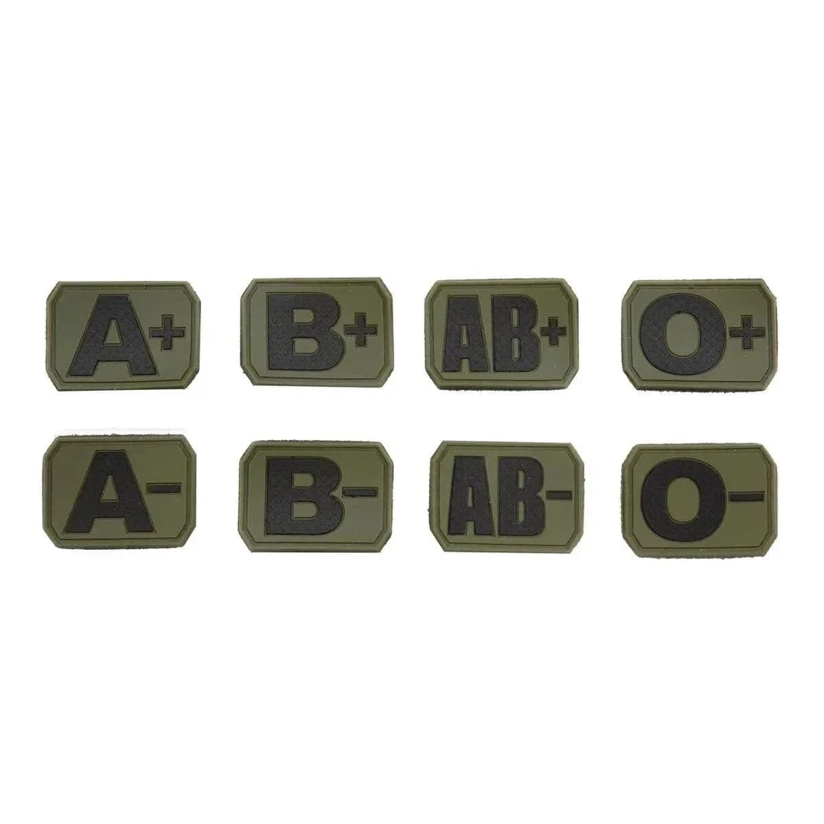 Tactical Blood Type Patches by Valhalla in olive with black text, hook on rear.