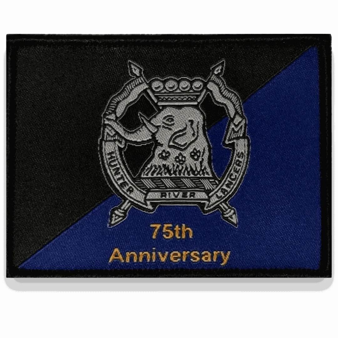 75th Anniversary Hunter River Lances commemorative patch with emblem.