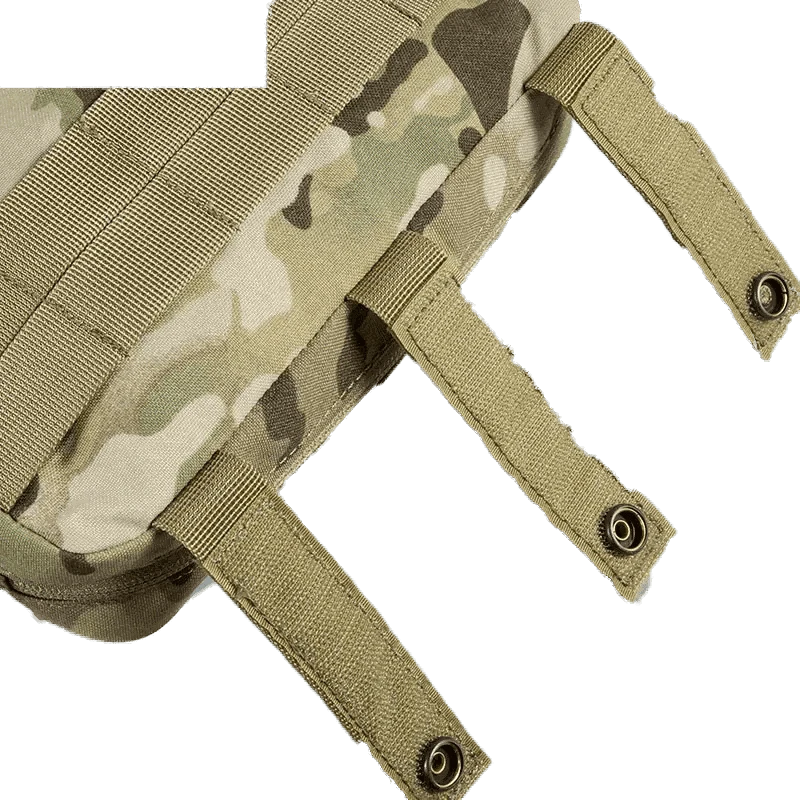 Tactical MOLLE pouch in camouflage design with attachment straps.