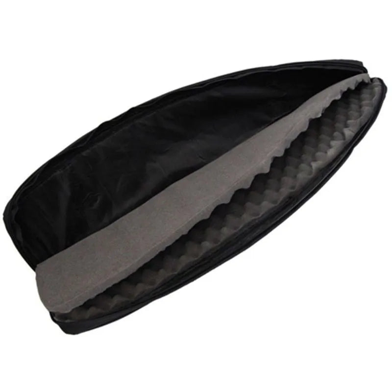 Water-resistant tactical rifle case with durable 600D Oxford fabric and MOLLE webbing system for outdoor activities.