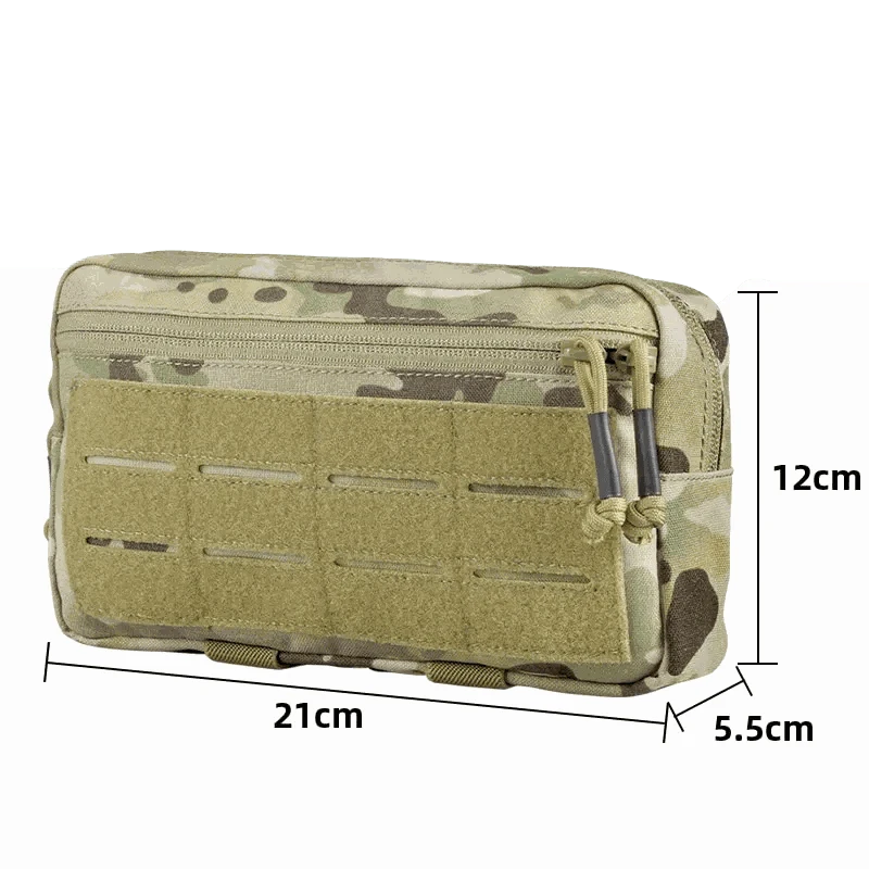 Tactical MOLLE Pouch for EDC, durable 500D nylon, 21x12x5.5cm, camouflage design.
