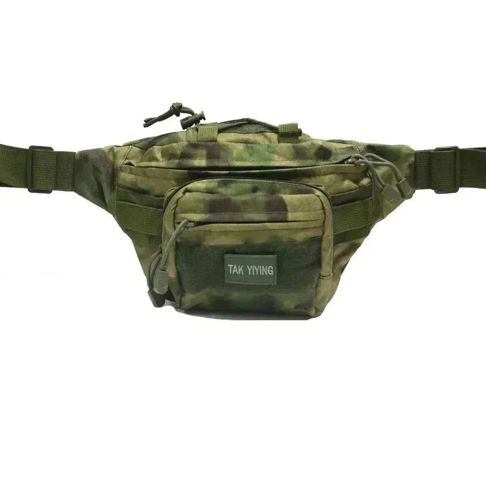 Camouflage Tactical Bum Bag with multiple pockets and sturdy zippers.