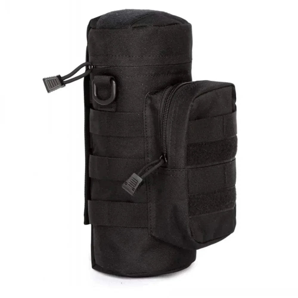 Tactical Water Bottle Carrier with MOLLE system, camouflage design, and durable construction.