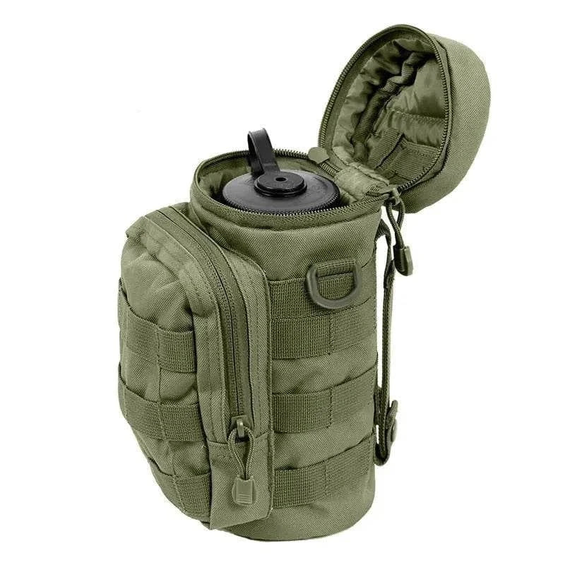 Tactical Water Bottle Carrier with MOLLE integration and camouflage design.