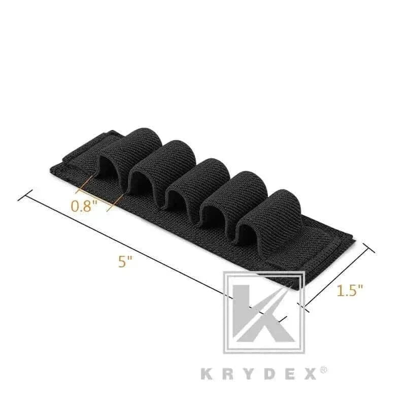 Tactical Cyalume Stick Holder, durable 500 Denier Cordura Nylon, fits Velcro, black, 5 holes for light sticks, pens, or batteries.