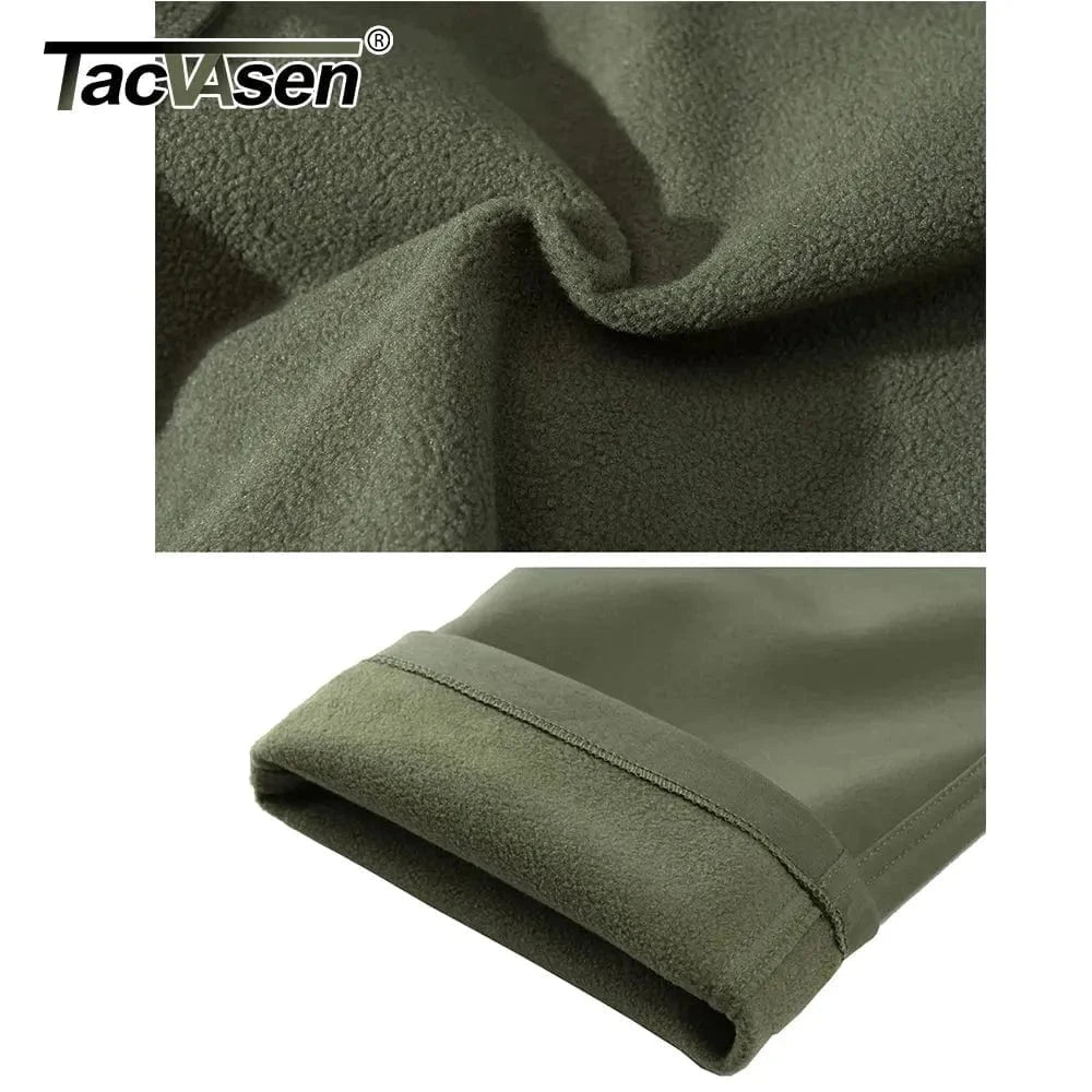 Fleece-lined tactical hiking pants in green, offering warmth and protection.