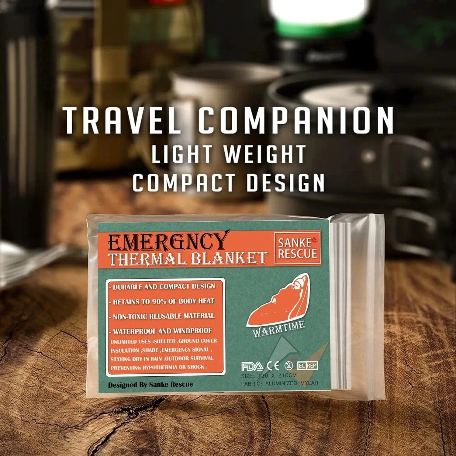 Thermal blanket for emergency and outdoor use with durable, lightweight design.