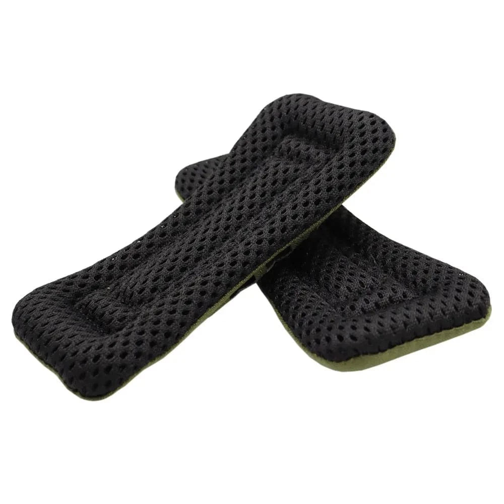 Laser-cut shoulder strap pads with breathable mesh and durable nylon for outdoor gear.