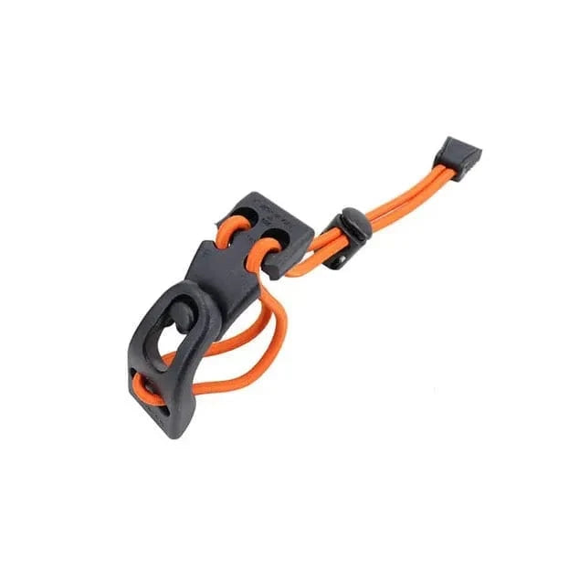 Multi-Purpose MOLLE Webbing Buckle Clip in tactical black with orange cord.