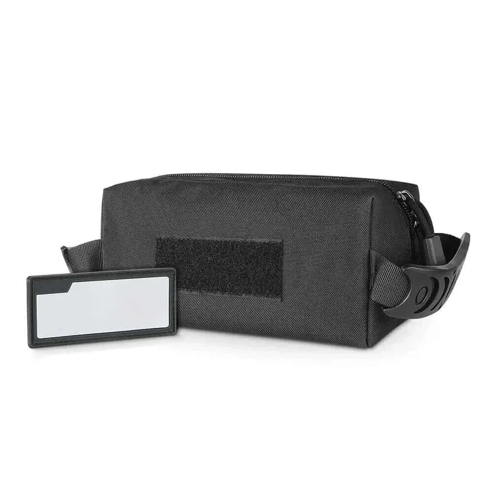 Compact Tactical Tool Bag with zipper, loop panel, and drainage grommet for organized outdoor gear storage.