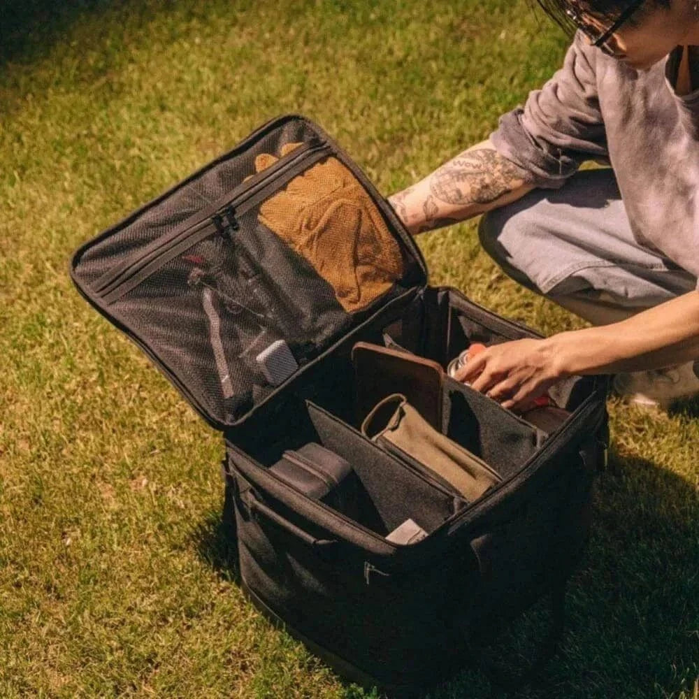 Camping Storage Bag with multiple compartments and high-strength fabric, ideal for organizing camping gear and meals.