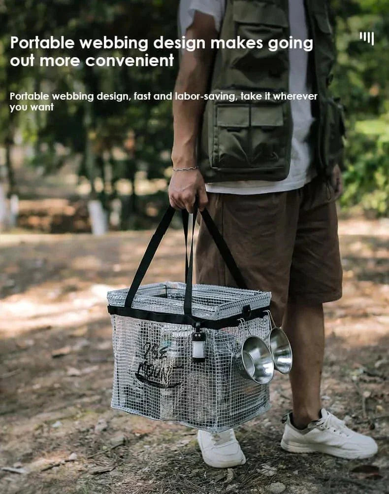Camping Storage Bag with portable webbing design amidst outdoor setting.