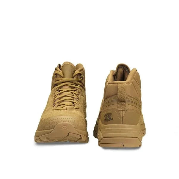 Garmont T4 Groove Mid-Cut Waterproof Tactical Boots in tan, showcasing front and back views on a white background.