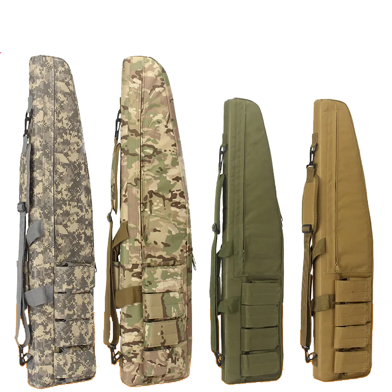 Tactical Rifle Case in various camo patterns, durable 600D Oxford fabric, MOLLE webbing.