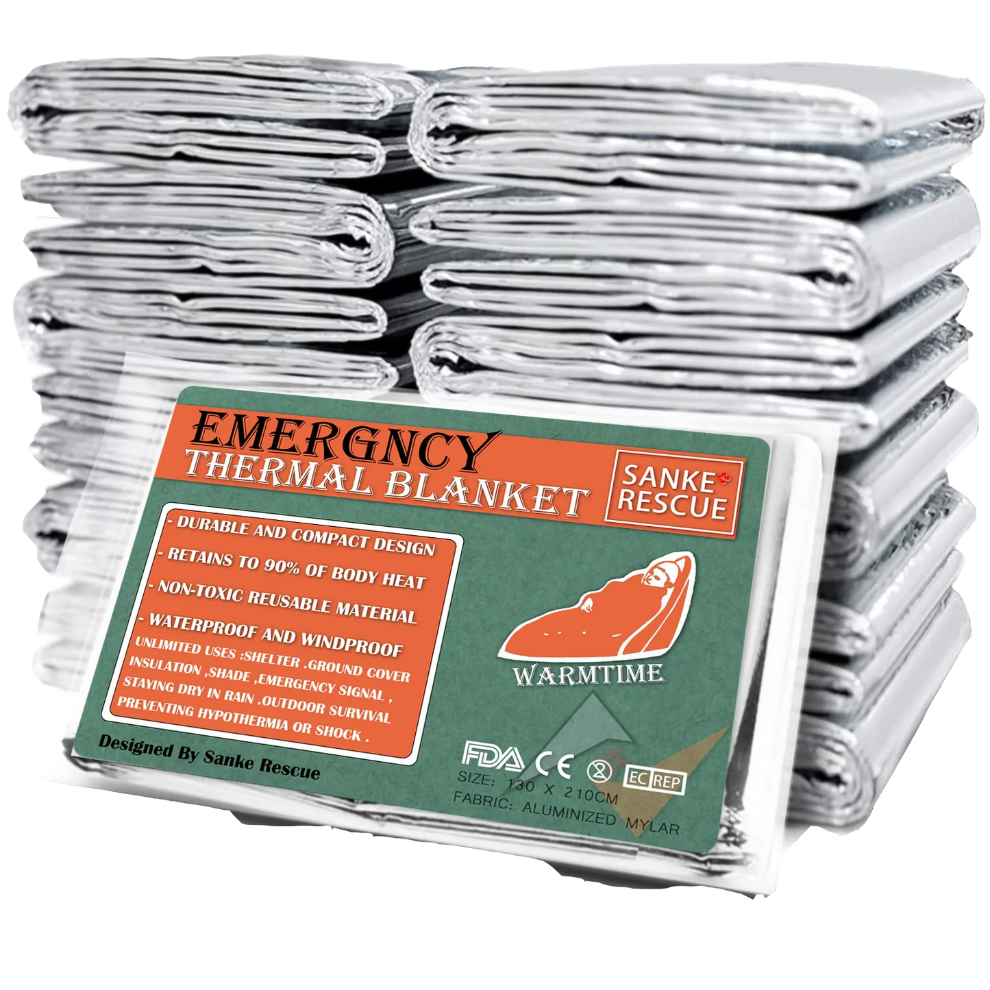 Thermal blanket for outdoor adventures and emergency situations, Mylar design, silver color, 4-pack.