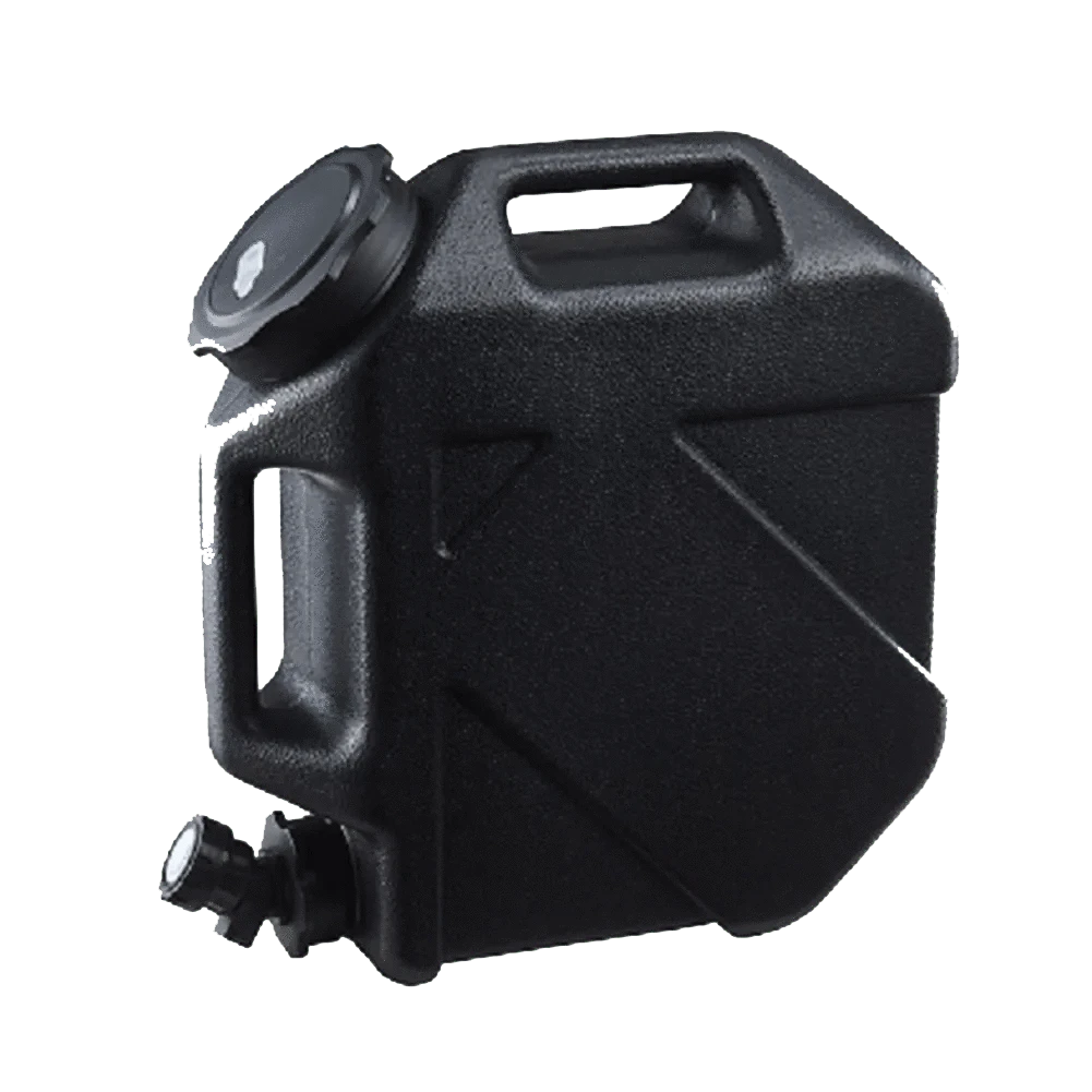 Sleek black 10L Ultimate Portable Water Container with detachable tap and large opening.