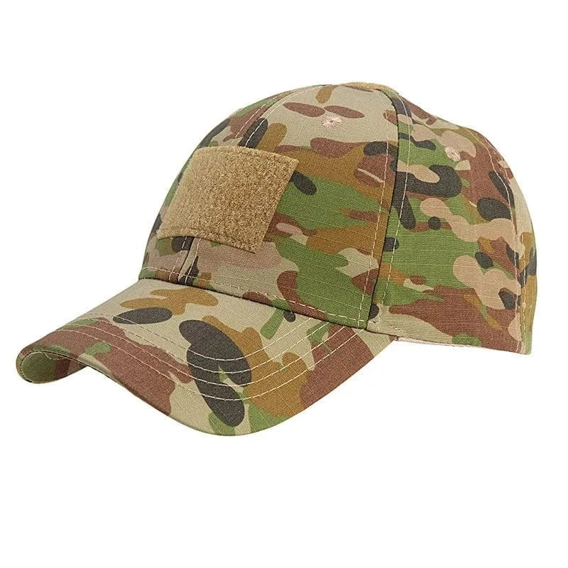 Camouflage Valhalla Velcro Tactical Cap with customizable hook and loop panels.