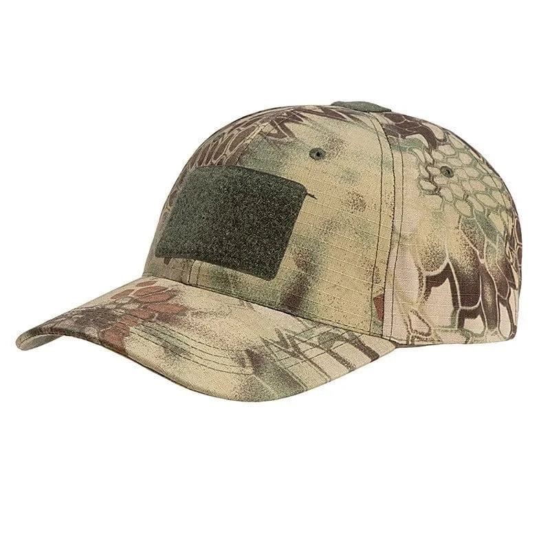 Valhalla Velcro Tactical Cap with camouflage design and hook and loop panels for customization.