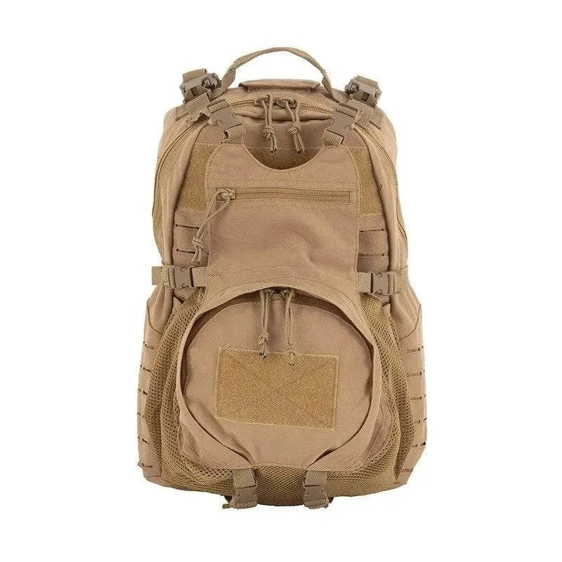 Tactical removable operator pack in coyote color with dual-zippered main compartment and molle system.