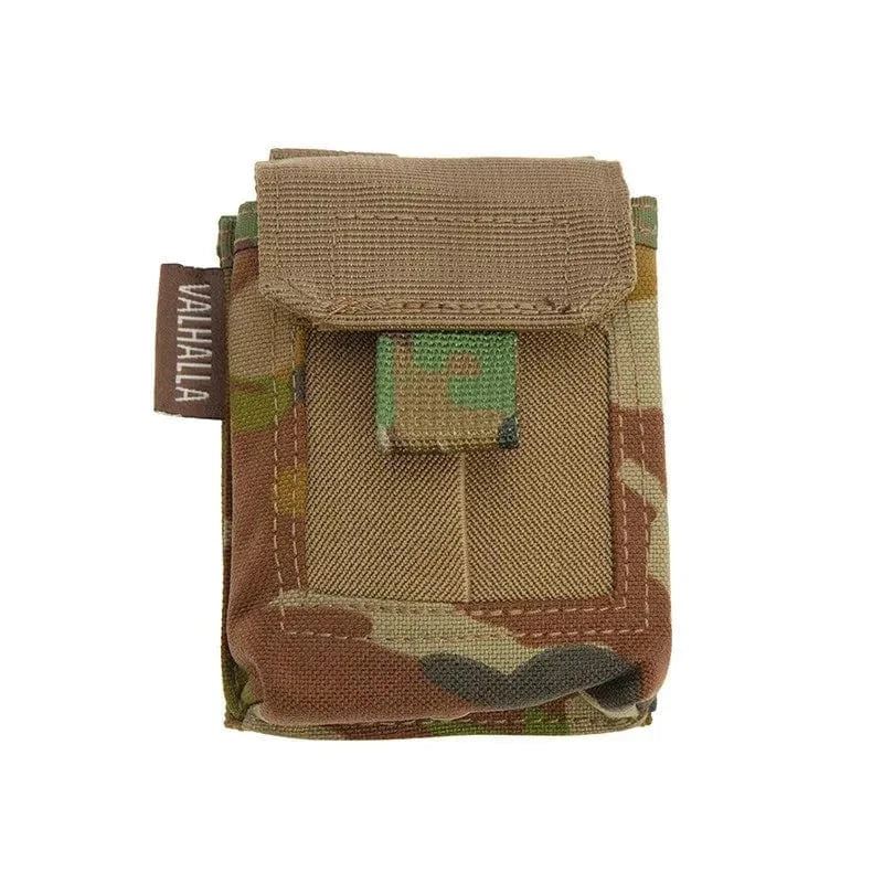 Compact Valhalla Disposable Glove Pouch with camouflage pattern and MOLLE integration for easy access and secure glove storage.