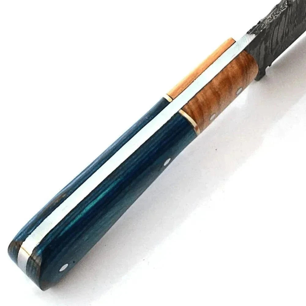 Damascus Steel Hunting Knife with Firestorm Pattern and camel bone handle.