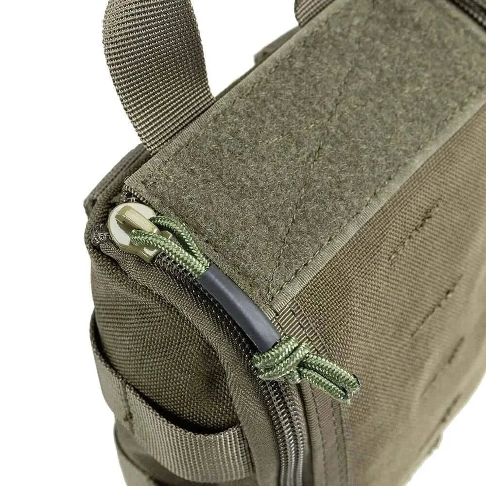 Compact First Aid Pouch in durable Cordura material with MOLLE compatibility.