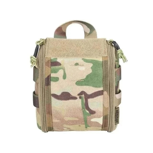 Compact Cordura first aid pouch with MOLLE compatibility and efficient design.