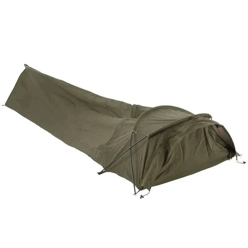 Valhalla Bivi Bag Shelter with X-Dome frame, waterproof breathable fabric, and mozzie mesh for outdoor protection.
