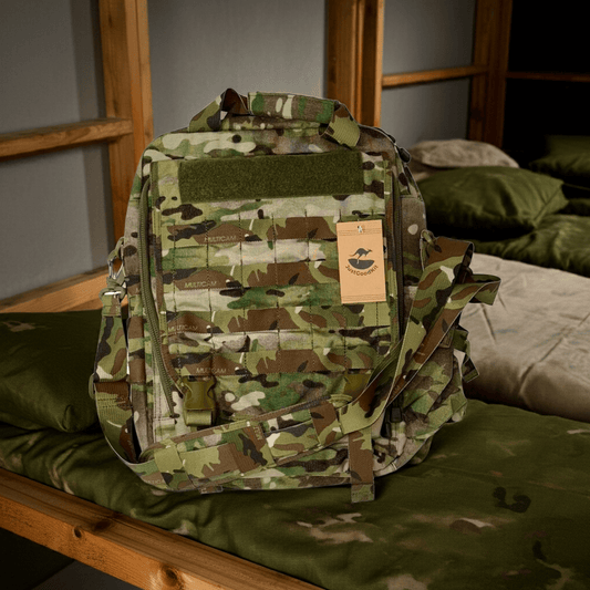 Waterproof Laptop Bag in camouflage design, ideal for outdoor use and protecting electronics.