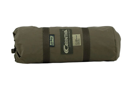 Carinthia Combat Bivy in compact roll, lightweight and weather-resistant shelter for outdoor use.