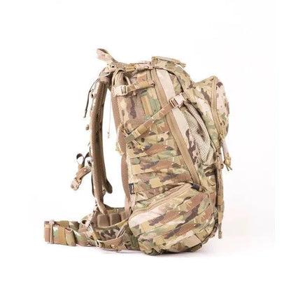 Medium Assault Pack in camouflage design, featuring modular attachments, adjustable harness, and multiple compartments for tactical and outdoor use.