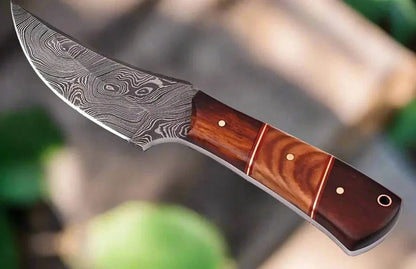 Damascus Steel Knife with Pattern Welded Blade and Wood Handle