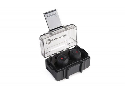 Earmor M20T wireless tactical hearing protection earbuds in black charging case.