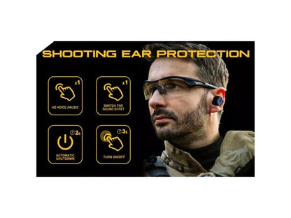 Earmor M20T wireless tactical hearing protection earbuds for shooting, featuring noise cancellation and Bluetooth connectivity.