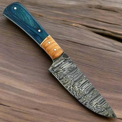 Damascus Steel Hunting Knife with Firestorm Pattern Blade and Camel Bone Handle.