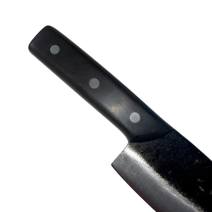 Camping knife with black ergonomic handle, part of a high-carbon steel camping cooking set.
