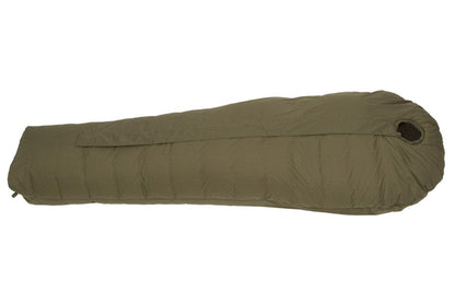 Carinthia Defence 4 Sleeping Bag in olive color, designed for cold-weather performance with G-Loft® insulation and waterproof exterior.