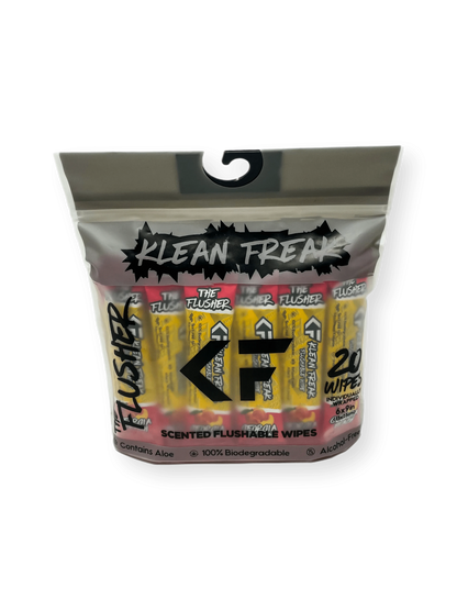 Flushable wipes by Klean Freak, 20-pack with scented options, alcohol-free and biodegradable.
