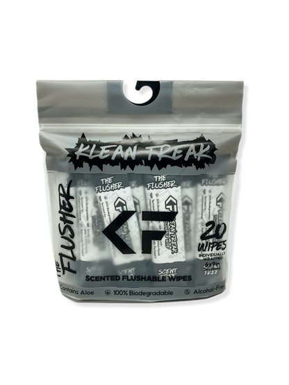 Flushable wipes pack by Klean Freak Flusher with 20 scented wipes, eco-friendly and alcohol-free.