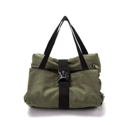 Multifunctional 4WD Tool Bag in green, roll-up design with black straps.