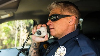 Police officer wearing Edge Eyewear Hamel sunglasses with G-15 Vapor Shield.
