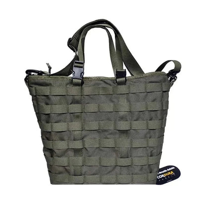 Unisex Tactical Handbag in green, made with 500D DuPont Cordura fabric, featuring MOLLE system for customizable storage.