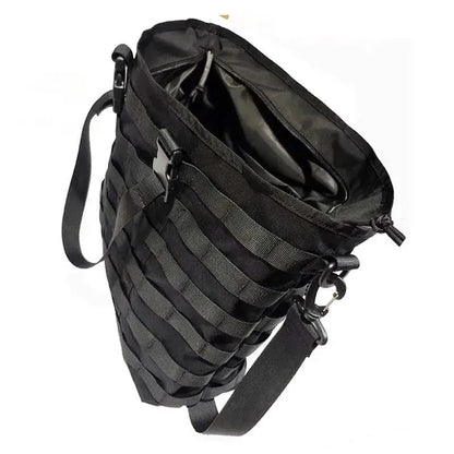 Unisex Tactical Handbag with black 500D DuPont Cordura fabric and MOLLE system for customizable space.