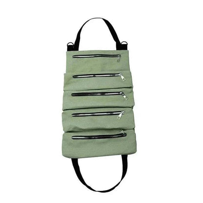 Multifunctional 4WD Tool Bag with five zippered pockets in green color.