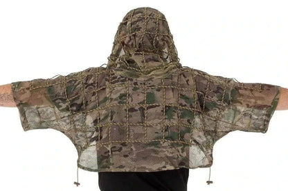 Tactical Concealment Ghillie Suit with mesh and 550-cord grid for customizable camouflage.