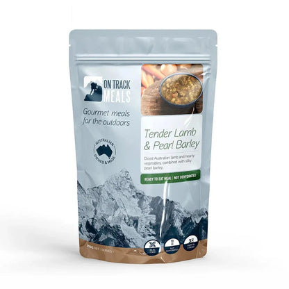 Best hiking food - Tender Lamb & Pearl Barley meal pouch, nutritious and ready-to-eat.