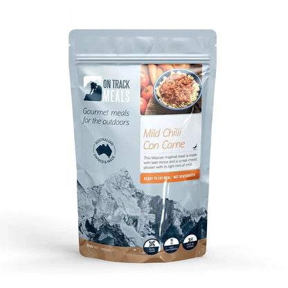 Mild Chilli Con Carne hiking meal pouch with rich flavors and long shelf life.