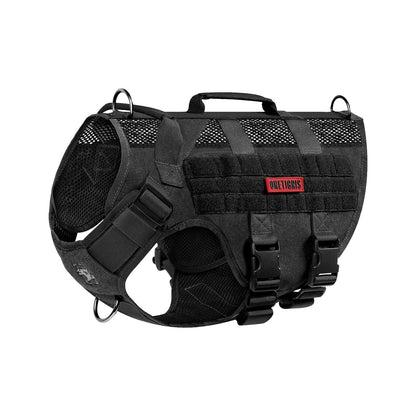 ONETIGRIS AIRE Mesh Dog Harness in black featuring durable 1000D nylon, breathable mesh, and MOLLE-compatible panels for medium to large dogs.